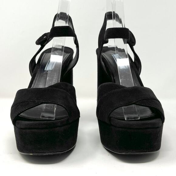 Prada Black Suede Platform Peep Toe Sandals Block Heel Size 38.5 - Picture 4 of 10